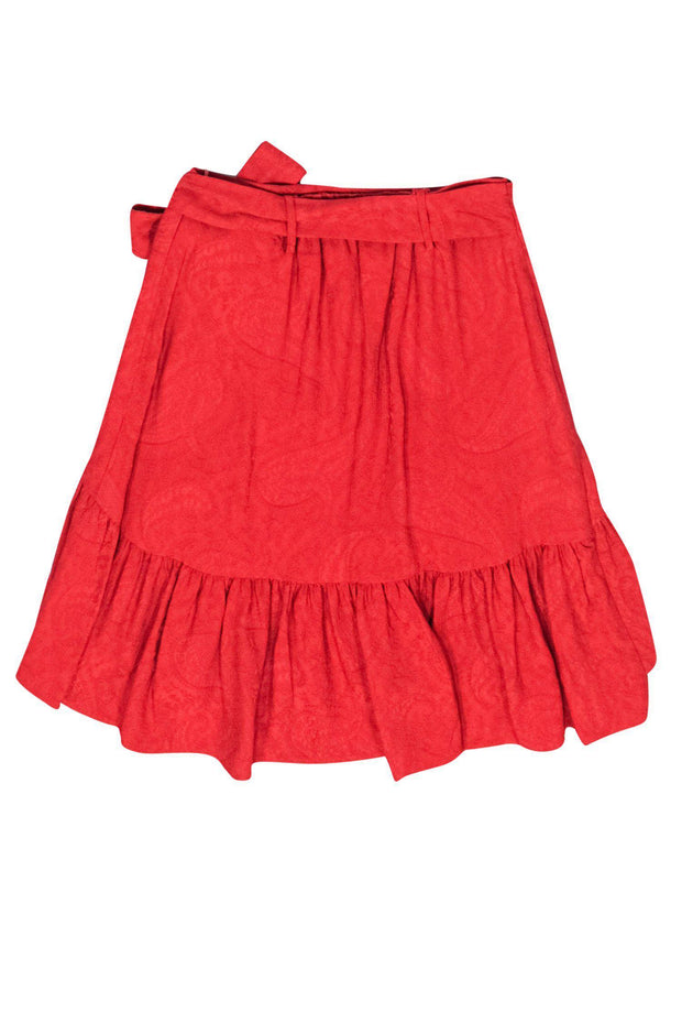 Current Boutique-Maje - Red Brocade Ruffle Miniskirt Sz XS
