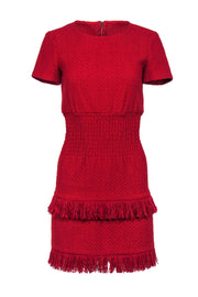 Current Boutique-Maje - Red Woven Cotton Blend Frayed Edge Dress Sz S