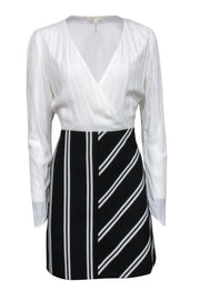 Current Boutique-Maje - White & Black Sheath Dress w/ Striped Skirt Sz 4