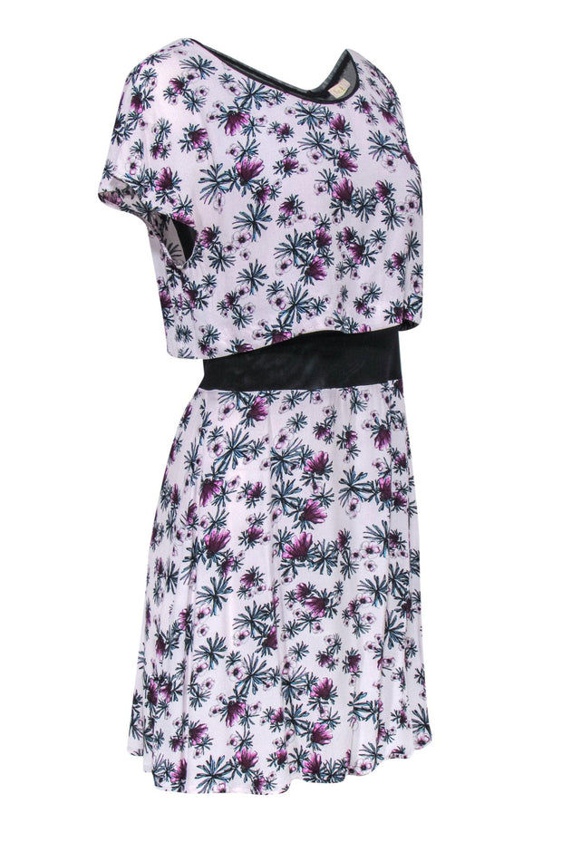 Current Boutique-Maje - White & Purple Floral Overlay Dress w/ Sheer Black Mesh Sz M