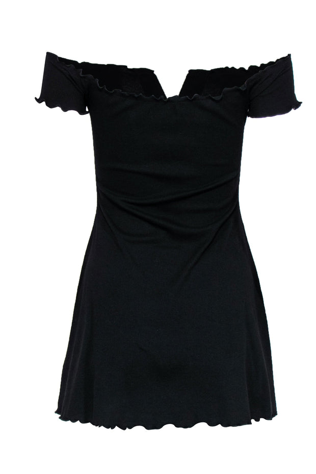 Current Boutique-Majorelle - Black Ribbed Knit Mini Dress w/ Lettuce Edges Sz S