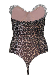 Current Boutique-Majorelle - Brown & Black Leopard Print Strapless Ruffled Mesh Bodysuit Sz XS