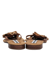 Current Boutique-Manolo Blahnik - Beige Suede Thong Sandals w/ Rosette Design Sz 7