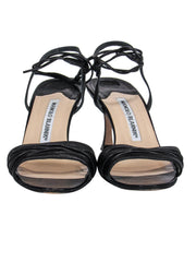 Current Boutique-Manolo Blahnik - Black Rippled Leather Lace-Up Heel Sz 6.5