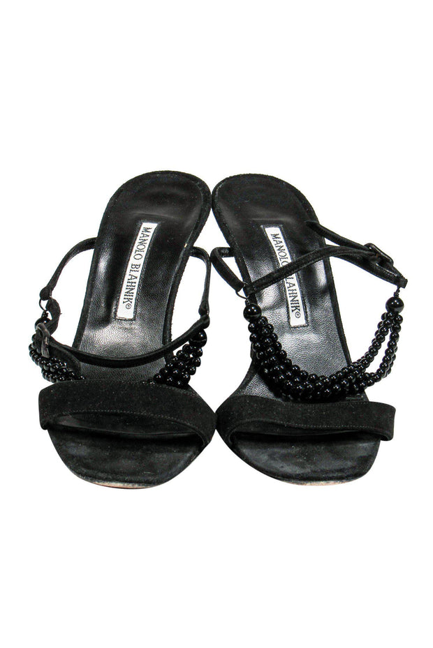 Current Boutique-Manolo Blahnik - Black Suede Anklestrap Heels w/ Beads Sz 7