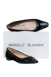 Current Boutique-Manolo Blahnik - Black Suede & Leather Brogue Ballet Flats Sz 8