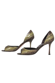 Current Boutique-Manolo Blahnik - Light Green & Brown Snakeskin Peep Toe Pumps Sz 10