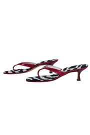Current Boutique-Manolo Blahnik - Red Leather & Zebra Printed Kitten Heel Sandals Sz 7.5