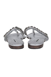 Current Boutique-Manolo Blahnik - Silver Leather Thong Sandals w/ Rhinestones Sz 10.5