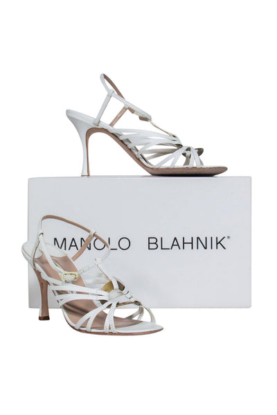 Current Boutique-Manolo Blahnik - White Strappy Pumps w/ Brass Rings Sz 7.5