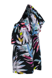 Current Boutique-Mara Hoffman - Black & Multicolor Leaf Print One-Shoulder Dress w/ Flounce Top Sz 12