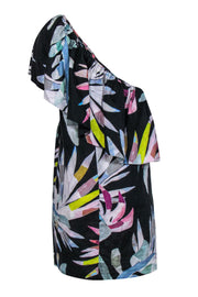 Current Boutique-Mara Hoffman - Black & Multicolor Leaf Print One-Shoulder Dress w/ Flounce Top Sz 12