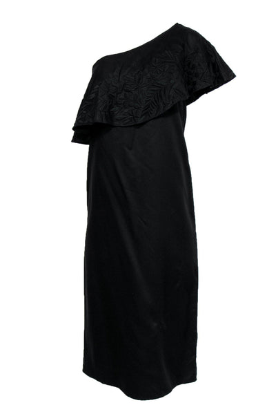 Current Boutique-Mara Hoffman - Black One-Shoulder Midi Dress w/ Embroidered Flounce Sz XS