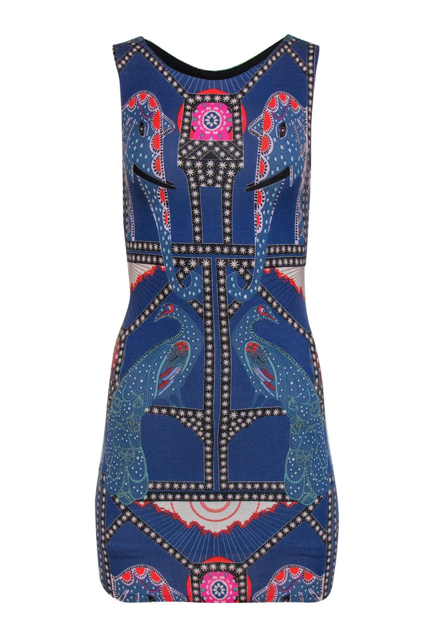 Current Boutique-Mara Hoffman - Blue Printed Peacock & Elephant Bodycon Dress Sz XS