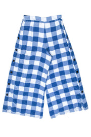 Current Boutique-Mara Hoffman - Blue & White Cotton Gingham Plaid Wide Leg Trousers Sz 8