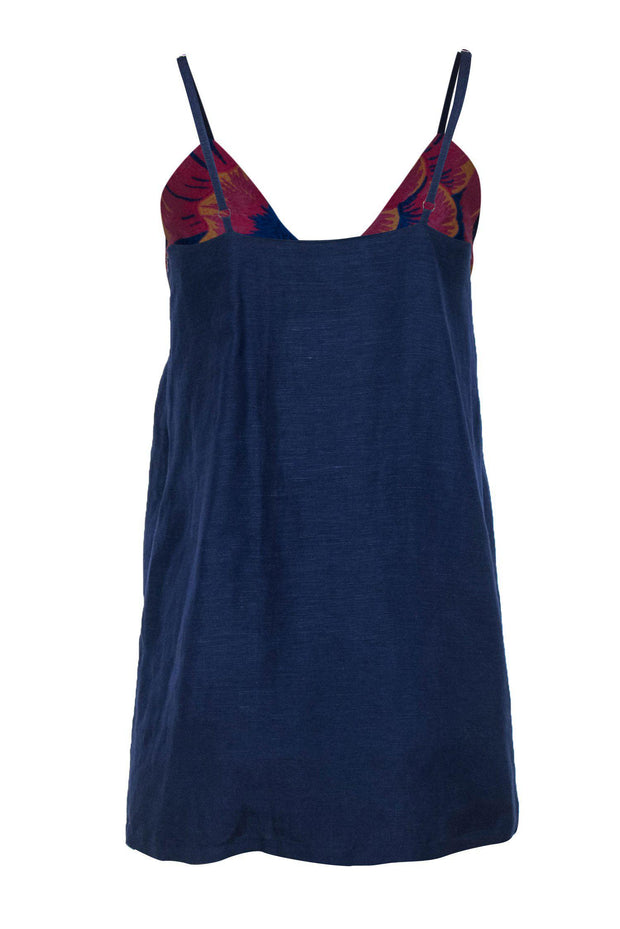 Current Boutique-Mara Hoffman - Dark Blue Floral Embroidered Sleeveless Tunic Top Sz M