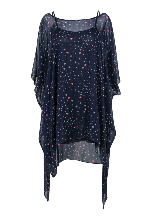 Current Boutique-Mara Hoffman - Navy Star Print Kaftan-Style Short Sleeve High-Low Dress Sz M