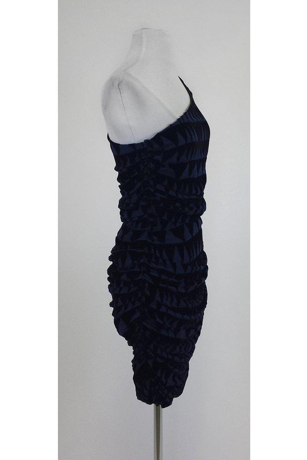 Current Boutique-Mara Hoffman - Navy & Velvet One Shoulder Ruched Dress Sz 2