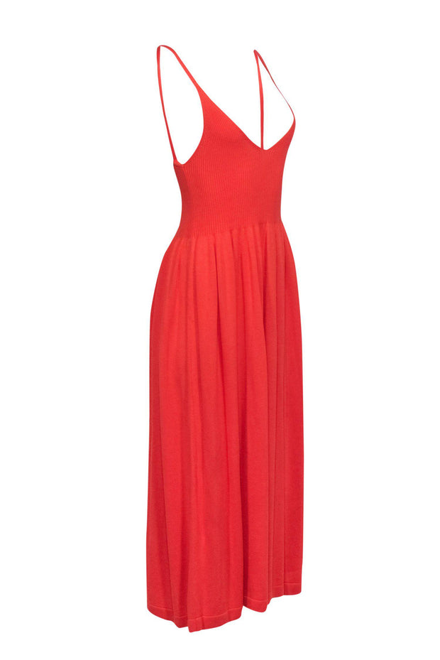 Current Boutique-Mara Hoffman - Orange Ribbed Knit Plunge Maxi Dress Sz S
