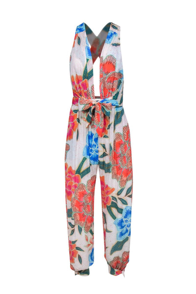 Current Boutique-Mara Hoffman Swim - White & Multicolor Floral Print Halter Jumpsuit Sz XS