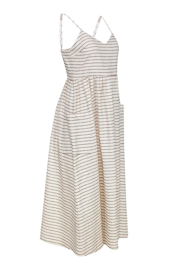 Current Boutique-Mara Hoffman - White & Black Striped Textured Sleeveless Midi Dress Sz 2
