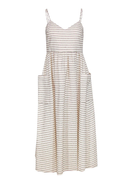 Current Boutique-Mara Hoffman - White & Black Striped Textured Sleeveless Midi Dress Sz 2
