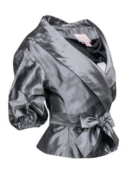 Current Boutique-Marc Bouwer - Silver Silk Puff Sleeve Wrap Jacket Sz M