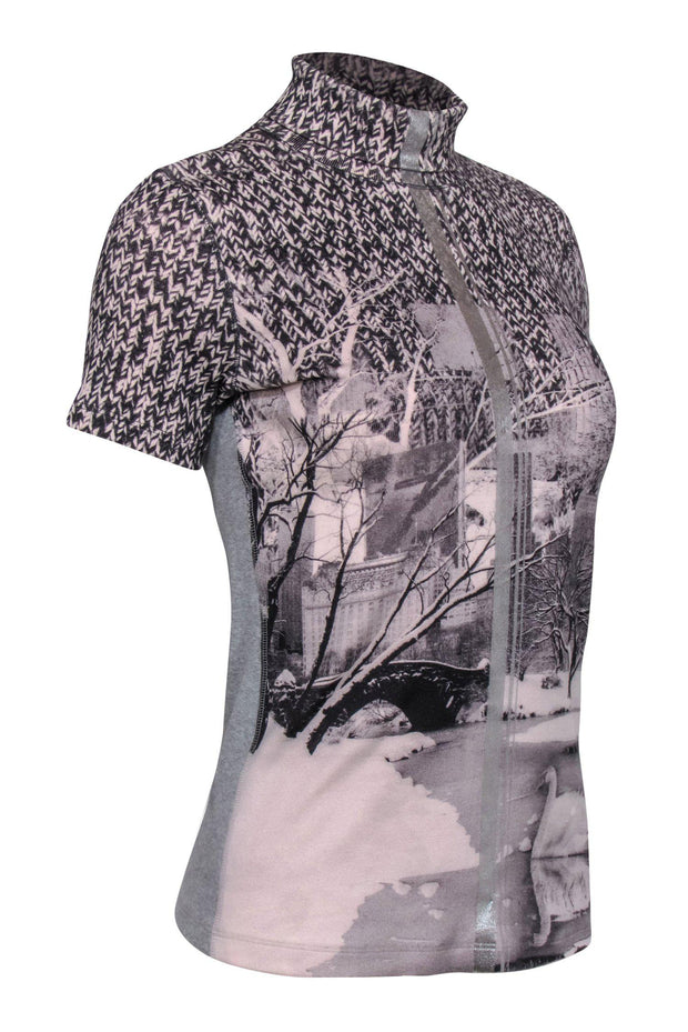Current Boutique-Marc Cain - Grey Central Park Print Short Sleeve Turtleneck Sweater Sz 8