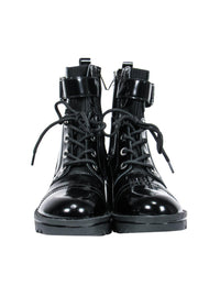 Current Boutique-Marc Fisher - Black Patent Leather Lace-Up Combat Boots Sz 8