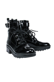 Current Boutique-Marc Fisher - Black Patent Leather Lace-Up Combat Boots Sz 8