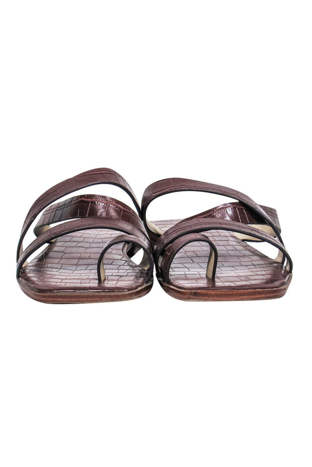 Current Boutique-Marc Fisher - Brown Embossed Strappy Slide Sandals Sz 8.5