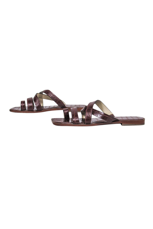 Current Boutique-Marc Fisher - Brown Embossed Strappy Slide Sandals Sz 8.5