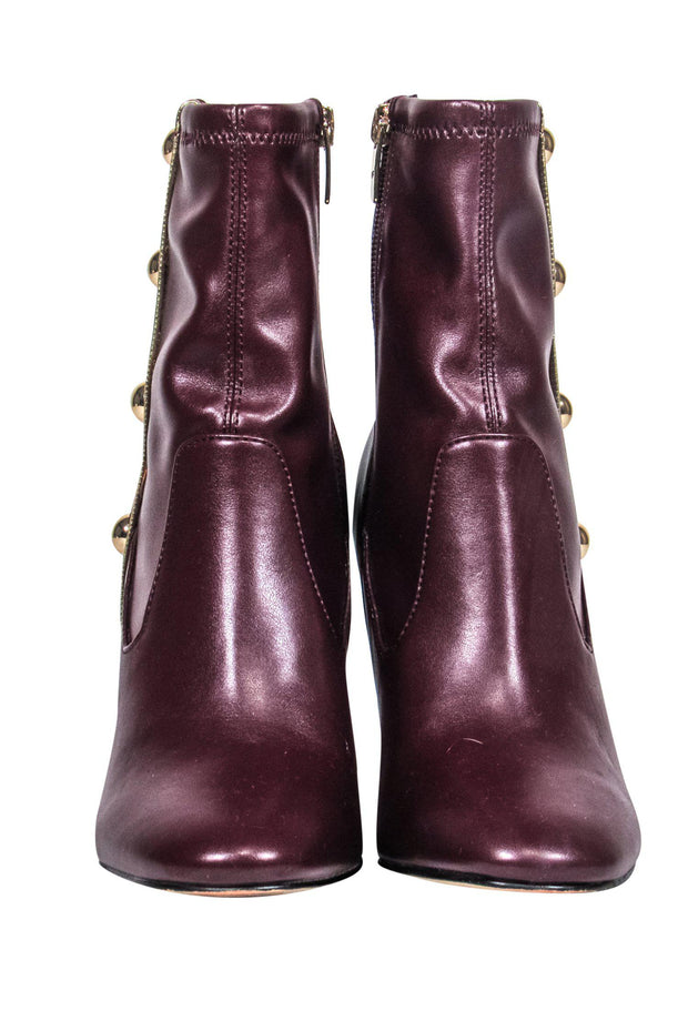 Current Boutique-Marc Fisher - Burgundy Block Heeled Booties w/ Gold Studs Sz 6.5