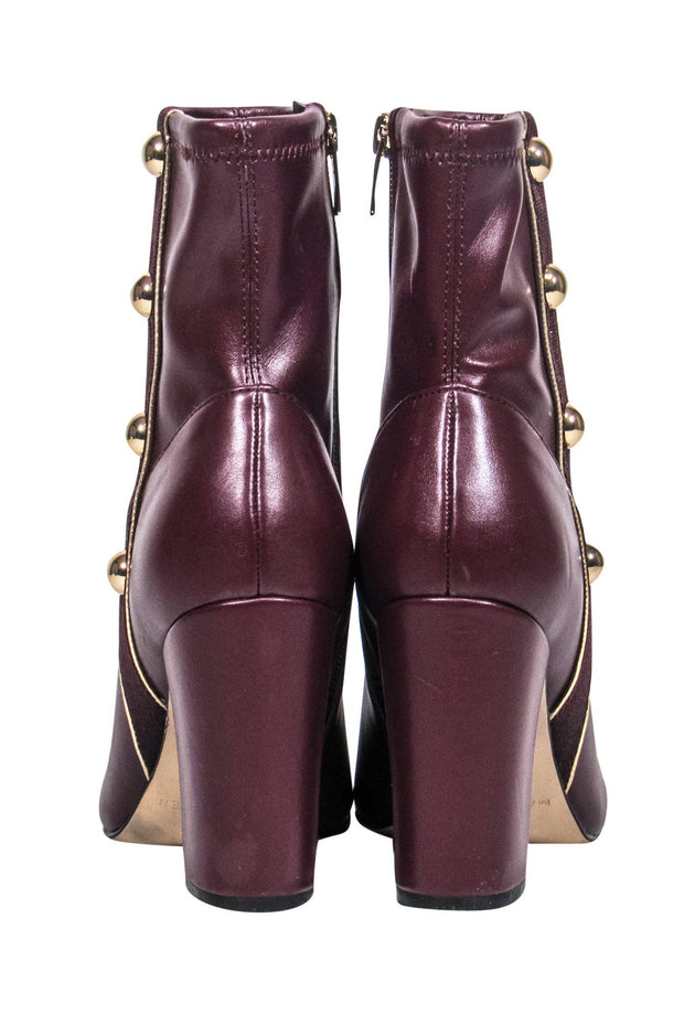 Current Boutique-Marc Fisher - Burgundy Block Heeled Booties w/ Gold Studs Sz 6.5