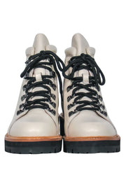 Current Boutique-Marc Fisher - Cream Pebbled Leather Lace-Up Combat Boots Sz 10