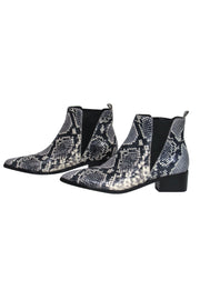 Current Boutique-Marc Fisher - Grey & Black Leather Snakeskin Print Block Heel Booties Sz 8