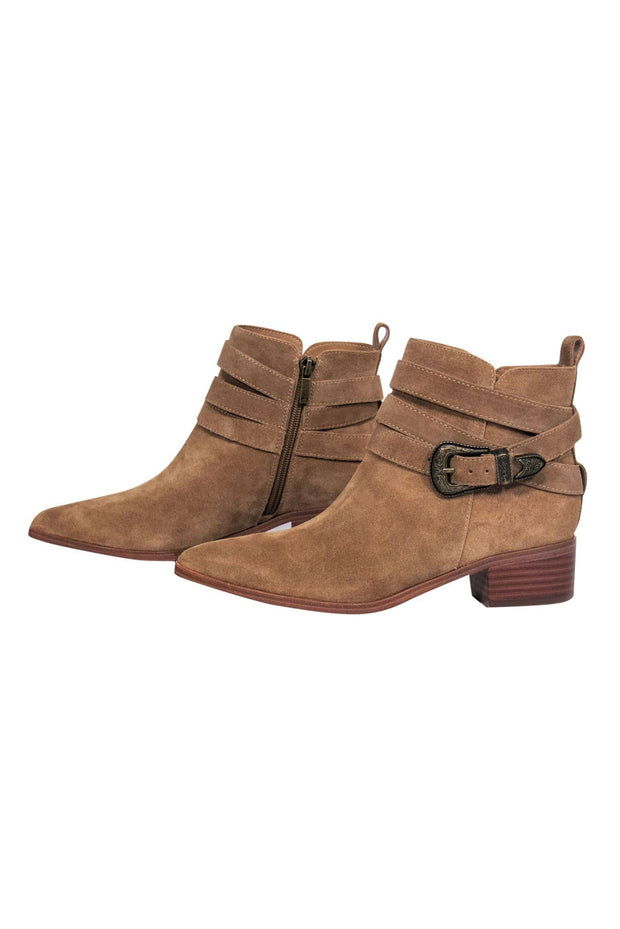 Current Boutique-Marc Fisher - Tan Suede Pointed Toe Western Ankle Booties Sz 6.5