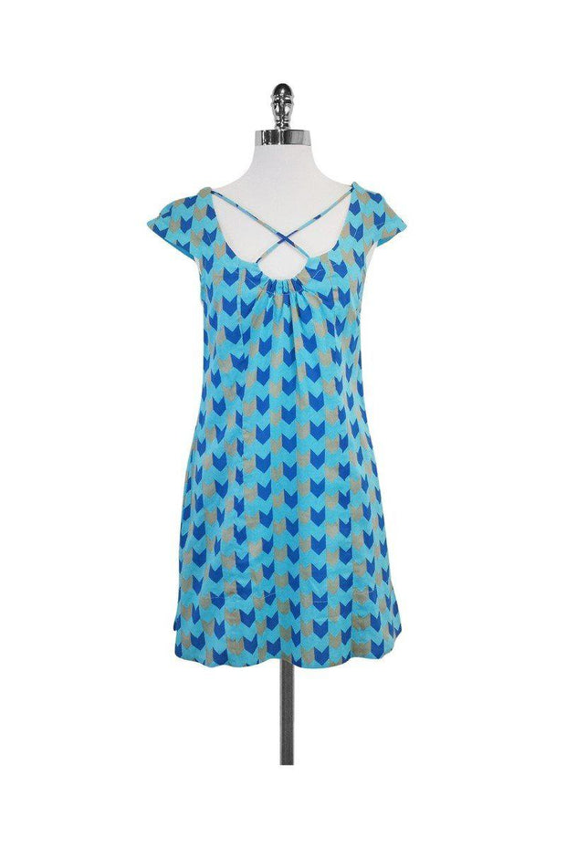 Current Boutique-Marc Jacobs - Aqua Blue & Beige Geo Print Dress Sz S