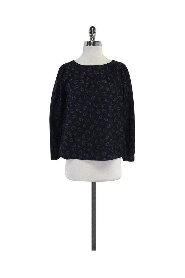 Current Boutique-Marc Jacobs - Black & Blue Print Silk Top Sz XS