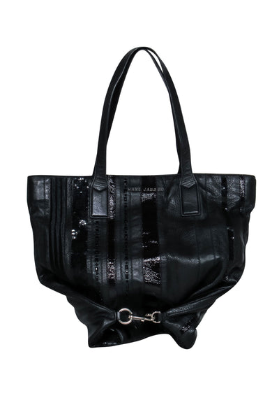 Current Boutique-Marc Jacobs - Black Leather Tote Bag w/ Sequin & Studded Stripes
