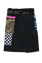 Current Boutique-Marc Jacobs - Black Patchwork Belted Faux Wrap Midi Skirt Sz 8