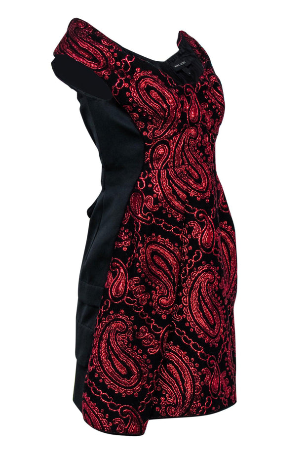Current Boutique-Marc Jacobs - Black & Red Metallic Paisley Fit & Flare Dress Sz 4