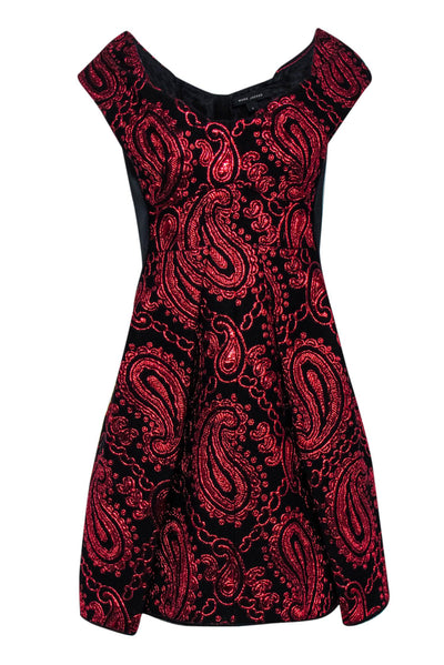 Current Boutique-Marc Jacobs - Black & Red Metallic Paisley Fit & Flare Dress Sz 4