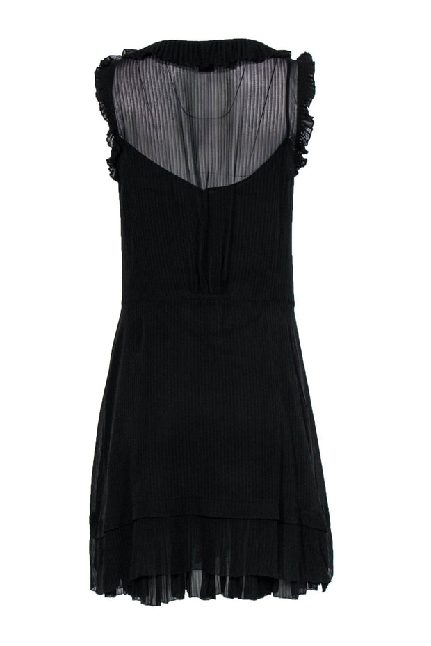 Current Boutique-Marc Jacobs - Black Silk Striped Ruffle Tie-Front Dress Sz S