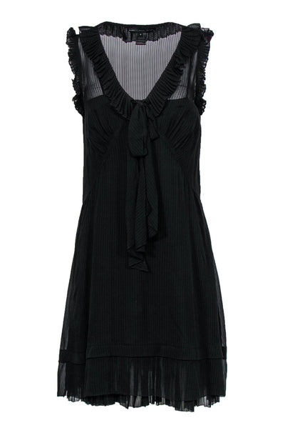 Current Boutique-Marc Jacobs - Black Silk Striped Ruffle Tie-Front Dress Sz S