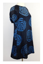 Current Boutique-Marc Jacobs - Blue Floral Print Silk Short Sleeve Dress Sz 2