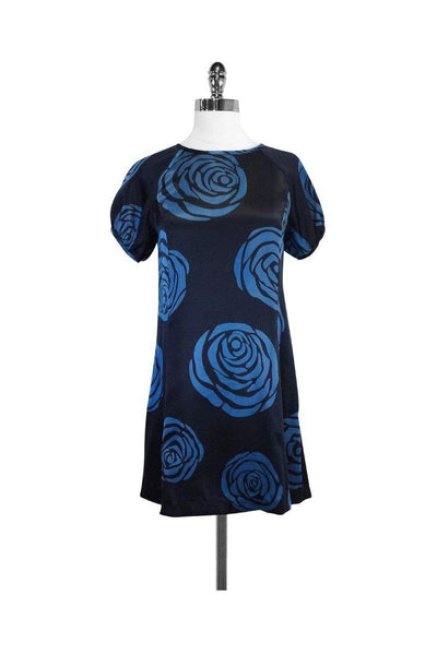 Current Boutique-Marc Jacobs - Blue Floral Print Silk Short Sleeve Dress Sz 2