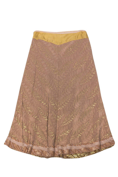Current Boutique-Marc Jacobs - Blush & Gold Midi Skirt w/ Leaf Brocade Sz 4