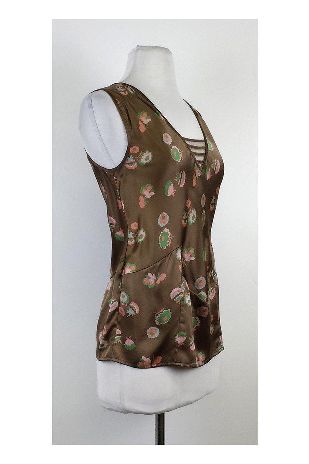 Current Boutique-Marc Jacobs - Brown Pink & Green Floral Print Silk Tank Sz 4