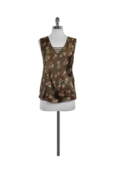 Current Boutique-Marc Jacobs - Brown Pink & Green Floral Print Silk Tank Sz 4